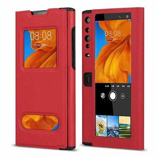 For Huawei Mate Xs Small Lychee Texture Smart View Window Horizontal Flip Leather Case with Holder & Sleep / Wake-up Function(Red)