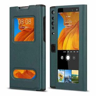 For Huawei Mate Xs Small Lychee Texture Smart View Window Horizontal Flip Leather Case with Holder & Sleep / Wake-up Function(Dark Green)