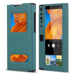 For Huawei Mate Xs Lychee Texture Smart View Window Horizontal Flip Leather Case with Holder & Sleep / Wake-up Function(Ink Blue)