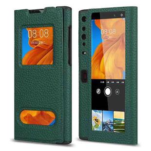 For Huawei Mate Xs Lychee Texture Smart View Window Horizontal Flip Leather Case with Holder & Sleep / Wake-up Function(Dark Green)