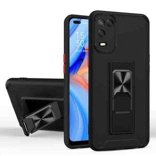 For OPPO A54 Dual-color Skin Feel TPU + PC Magnetic Shockproof Case with Invisible Holder(Black)