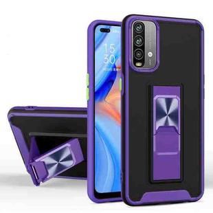 For Xiaomi Redmi Note 9 4G Dual-color Skin Feel TPU + PC Magnetic Shockproof Case with Invisible Holder(Purple)