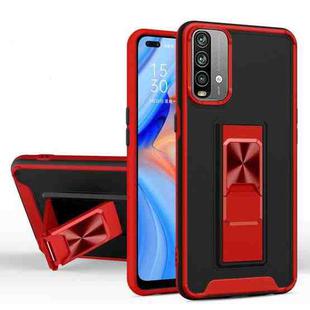 For Xiaomi Redmi Note 9 4G Dual-color Skin Feel TPU + PC Magnetic Shockproof Case with Invisible Holder(Red)