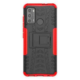 For Motorola Moto G60 Tire Texture Shockproof TPU+PC Protective Case with Holder(Red)