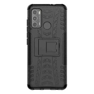 For Motorola Moto G60 Tire Texture Shockproof TPU+PC Protective Case with Holder(Black)