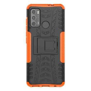 For Motorola Moto G60 Tire Texture Shockproof TPU+PC Protective Case with Holder(Orange)