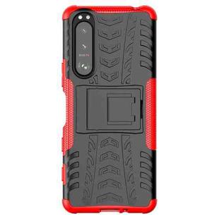 For Sony Xperia 5 III Tire Texture Shockproof TPU+PC Protective Case with Holder(Red)