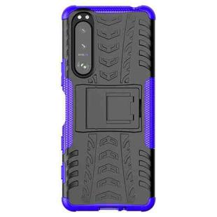 For Sony Xperia 5 III Tire Texture Shockproof TPU+PC Protective Case with Holder(Purple)