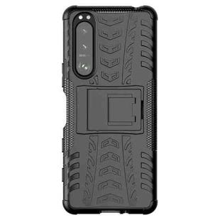 For Sony Xperia 5 III Tire Texture Shockproof TPU+PC Protective Case with Holder(Black)