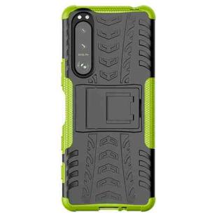 For Sony Xperia 5 III Tire Texture Shockproof TPU+PC Protective Case with Holder(Green)