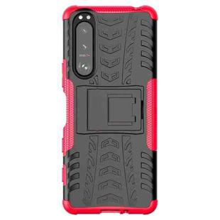 For Sony Xperia 5 III Tire Texture Shockproof TPU+PC Protective Case with Holder(Pink)