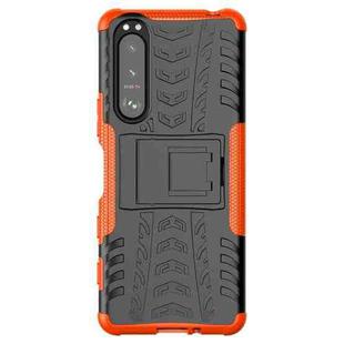 For Sony Xperia 5 III Tire Texture Shockproof TPU+PC Protective Case with Holder(Orange)