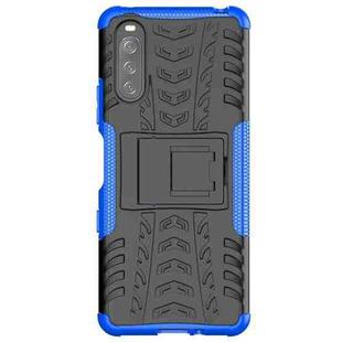 For Sony Xperia 10 III Tire Texture Shockproof TPU+PC Protective Case with Holder(Blue)