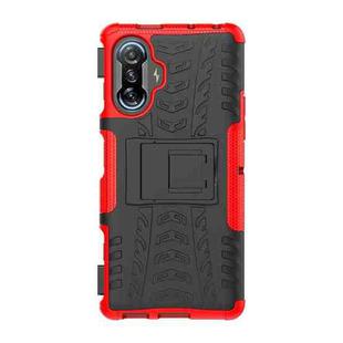 For Xiaomi Redmi K40 Gaming Tire Texture Shockproof TPU+PC Protective Case with Holder(Red)