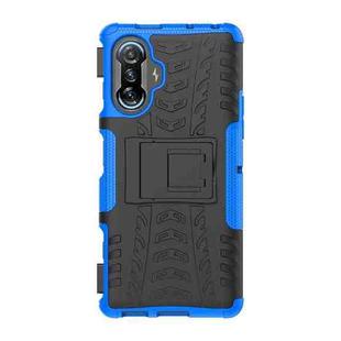 For Xiaomi Redmi K40 Gaming Tire Texture Shockproof TPU+PC Protective Case with Holder(Blue)