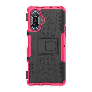 For Xiaomi Redmi K40 Gaming Tire Texture Shockproof TPU+PC Protective Case with Holder(Pink)