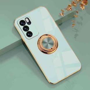 For OPPO Reno6 6D Electroplating Full Coverage Silicone Protective Case with Magnetic Ring Holder(Light Cyan)