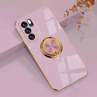 For OPPO Reno6 Pro 5G 6D Electroplating Full Coverage Silicone Protective Case with Magnetic Ring Holder(Light Purple)