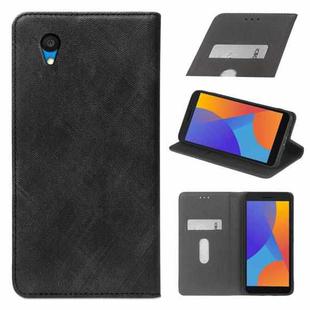 For Alcatel 1 2021 Cloth Texture Retro Horizontal Flip PU Leather Shockproof Case with Holder & Card Slot(Black)