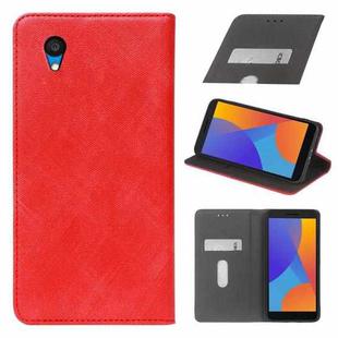 For Alcatel 1 2021 Cloth Texture Retro Horizontal Flip PU Leather Shockproof Case with Holder & Card Slot(Red)