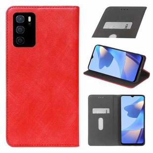 For OPPO A16 Cloth Texture Retro Horizontal Flip Leather Phone Case(Red)