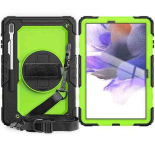 For Samsung Galaxy Tab S7 FE 12.4 inch 2021 SM-T730 / SM-T736B Shockproof Colorful Silicone + PC Protective Case with Holder & Shoulder Strap & Hand Strap & Pen Slot(Lime PC+Black)