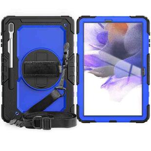 For Samsung Galaxy Tab S7 FE 12.4 inch 2021 SM-T730 / SM-T736B Shockproof Colorful Silicone + PC Protective Case with Holder & Shoulder Strap & Hand Strap & Pen Slot(Blue PC+Black)