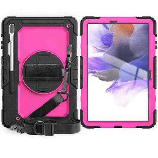 For Samsung Galaxy Tab S7 FE 12.4 inch 2021 SM-T730 / SM-T736B Shockproof Colorful Silicone + PC Protective Case with Holder & Shoulder Strap & Hand Strap & Pen Slot(Rose PC+Black)