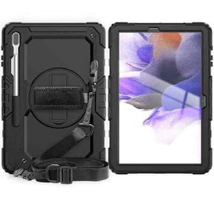 For Samsung Galaxy Tab S7 FE 12.4 inch 2021 SM-T730 / SM-T736B Shockproof Colorful Silicone + PC Protective Case with Holder & Shoulder Strap & Hand Strap & Pen Slot(All Black)