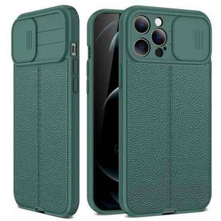For iPhone 11 Litchi Texture Sliding Camshield TPU Protective Case (Dark Green)