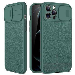 For iPhone 11 Pro Litchi Texture Sliding Camshield TPU Protective Case (Dark Green)