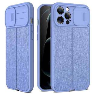 For iPhone 12 Litchi Texture Sliding Camshield TPU Protective Case(Light Purple)