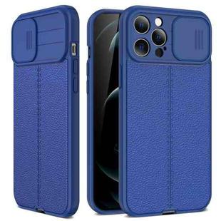 For iPhone 12 Litchi Texture Sliding Camshield TPU Protective Case(Blue)