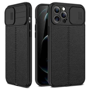 For iPhone 12 Pro Max Litchi Texture Sliding Camshield TPU Protective Case (Black)