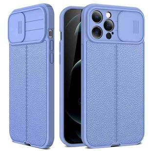 For iPhone 12 Pro Max Litchi Texture Sliding Camshield TPU Protective Case (Light Purple)