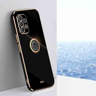 For Samsung Galaxy A52 5G XINLI Straight 6D Plating Gold Edge TPU Shockproof Case with Ring Holder(Black)