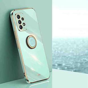 For Samsung Galaxy A52 5G XINLI Straight 6D Plating Gold Edge TPU Shockproof Case with Ring Holder(Mint Green)