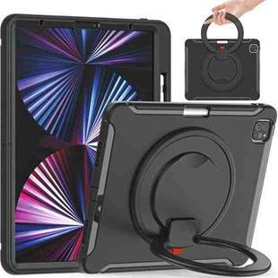 For iPad Pro 12.9 2022 / 2021 Shockproof TPU + PC Protective Tablet Case with 360 Degree Rotation Foldable Handle Grip Holder & Pen Slot(Black)