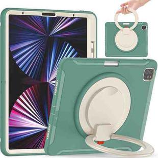 For iPad Pro 12.9 2022 / 2021 Shockproof TPU + PC Protective Tablet Case with 360 Degree Rotation Foldable Handle Grip Holder & Pen Slot(Emmerald Green)
