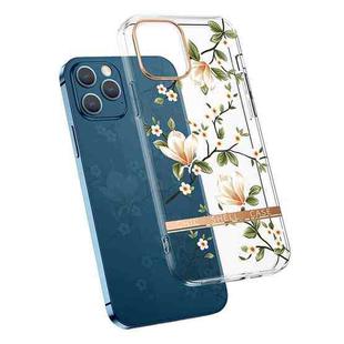 For iPhone 12 / 12 Pro High Translucent Electroplating Flower Pattern TPU + PC Shockproof Case(Magnolia)