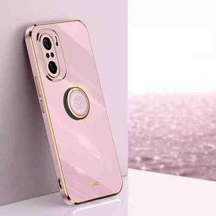For Xiaomi Redmi K40 XINLI Straight 6D Plating Gold Edge TPU Shockproof Case with Ring Holder(Cherry Purple)