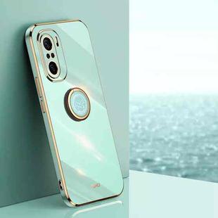 For Xiaomi Redmi K40 XINLI Straight Edge 6D Electroplate TPU Phone Case with Ring Holder(Mint Green)