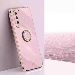 For Xiaomi Redmi Note 9 4G XINLI Straight 6D Plating Gold Edge TPU Shockproof Case with Ring Holder(Cherry Purple)