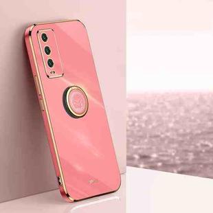 For Xiaomi Redmi Note 9 4G XINLI Straight 6D Plating Gold Edge TPU Shockproof Case with Ring Holder(Hawthorn Red)