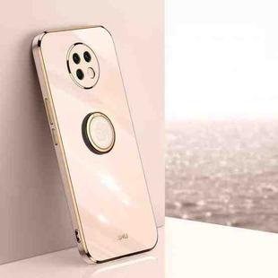 For Xiaomi Redmi Note 9 5G XINLI Straight 6D Plating Gold Edge TPU Shockproof Case with Ring Holder(Pink)