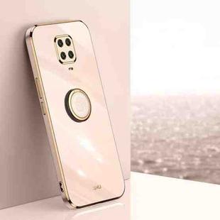 For Xiaomi Redmi Note 9S XINLI Straight 6D Plating Gold Edge TPU Shockproof Case with Ring Holder(Pink)