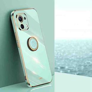 For Xiaomi Mi 11 XINLI Straight 6D Plating Gold Edge TPU Shockproof Case with Ring Holder(Mint Green)