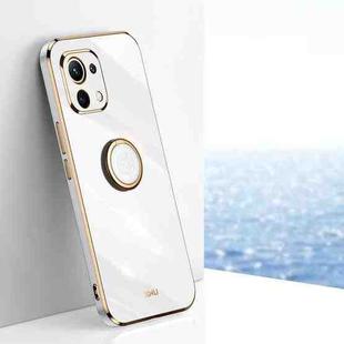 For Xiaomi Mi 11 Lite XINLI Straight 6D Plating Gold Edge TPU Shockproof Case with Ring Holder(White)