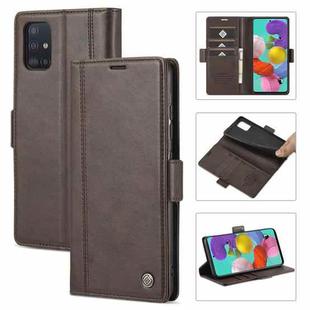 For Samsung Galaxy A02s LC.IMEEKE Magnetic Buckle PU + TPU Horizontal Flip Leather Case with Holder & Card Slots & Wallet(Coffee)