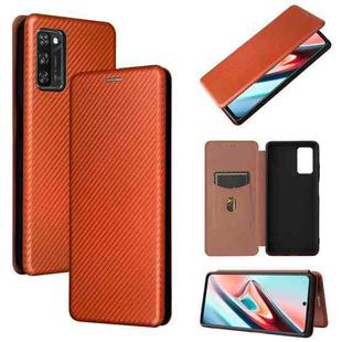 For Blackview A100 Carbon Fiber Texture Horizontal Flip TPU + PC + PU Leather Case with Card Slot(Brown)